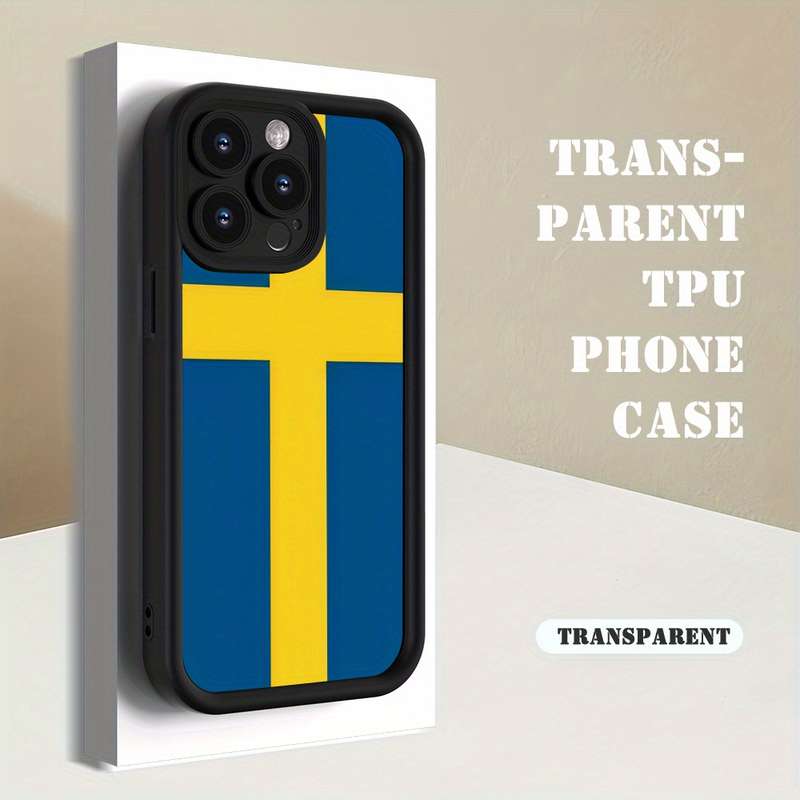 1Pc Black For iPhone XR Swedish Flag Design Phone Case