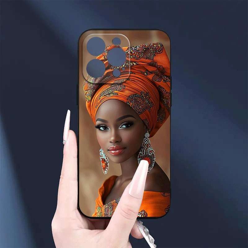 1Pc Black For iPhone 11 Pro Max African Lady Headwrap Phone Case