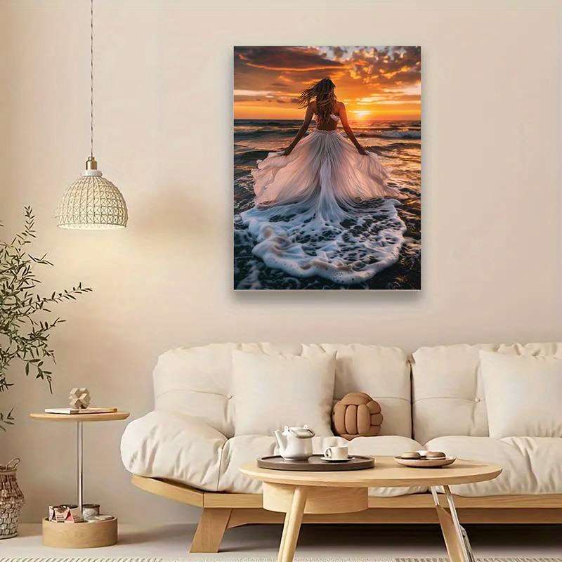 1000pcs Stunning Sunset Beach Scene Wooden Jigsaw Puzzle White Dress Woman at Sea Ar