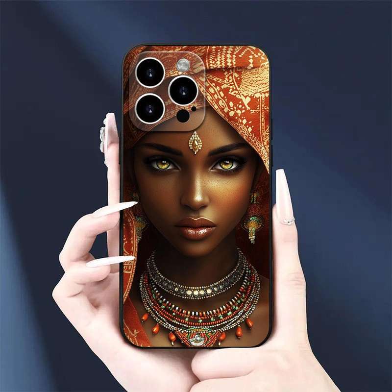 1Pc Black For iPhone 15 Pro Max Classic African Woman Phone Case