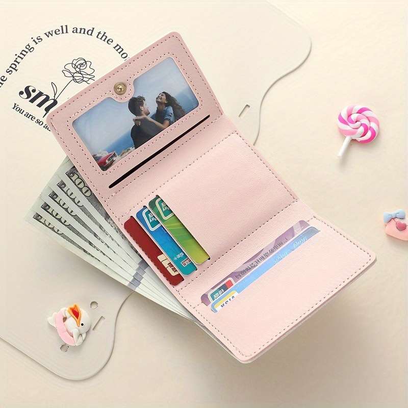 1pc Pink Cute Tri-Fold Wallet for Women with Large Capacity Multiple Card Slots ID Holder Coin