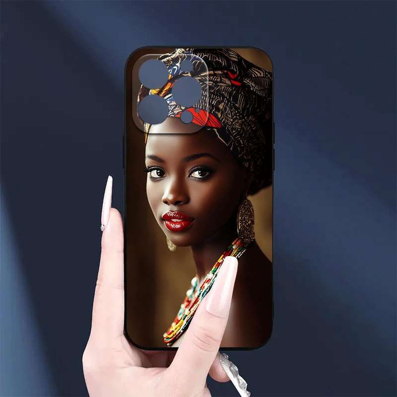 1Pc Black For iPhone 15 Pro Max African Queen Phone Case