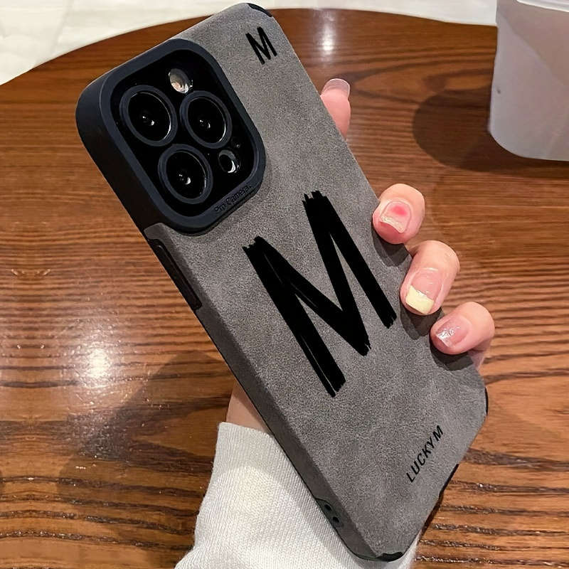 1Pc Black For iPhone 14 Pro Max Letter M Pattern Phone Case