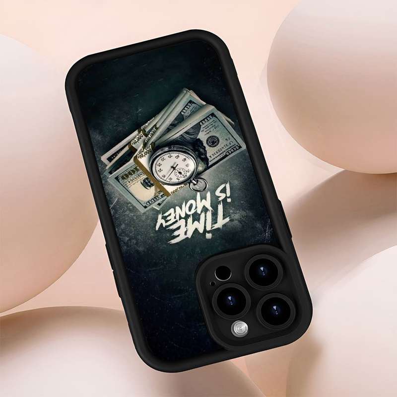 1Pc Black For iPhone 14 Plus Money And Watch Print Phone Case