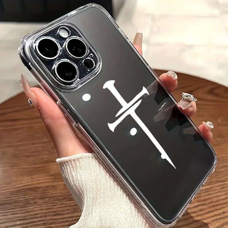 1Pc Transparent For iPhone 15 Pro Max Striped Cross Design Phone Case