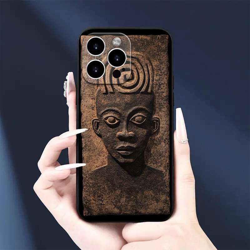 1Pc Black For iPhone 14 Plus Vintage African Fabric Phone Case
