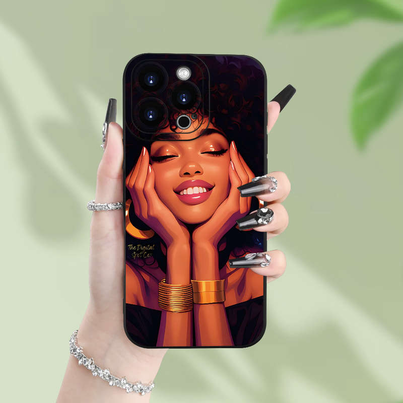1Pc Black For iPhone XR African-Themed Girl Phone Case