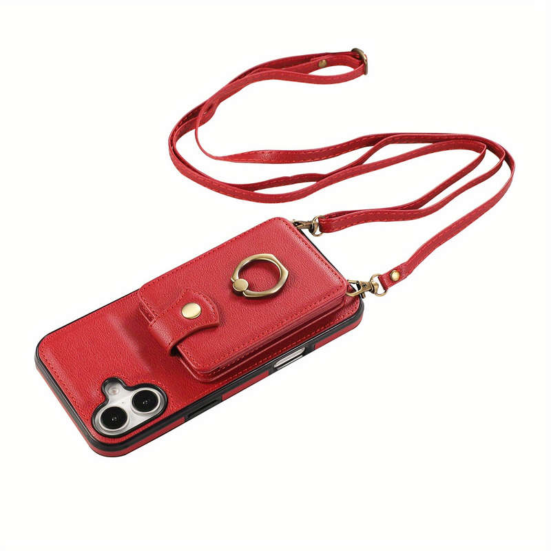 1Pc Red For iPhone 16 Protective Case Wallet Phone Case
