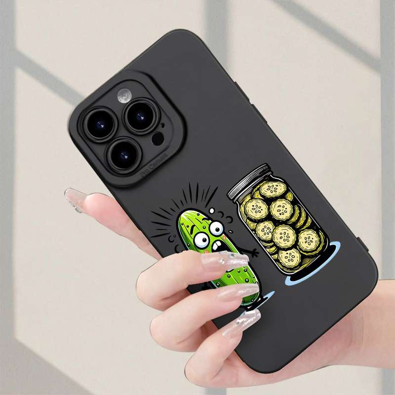 1Pc Black For iPhone 15 Pro Max Cartoon Cucumber Design Phone Case