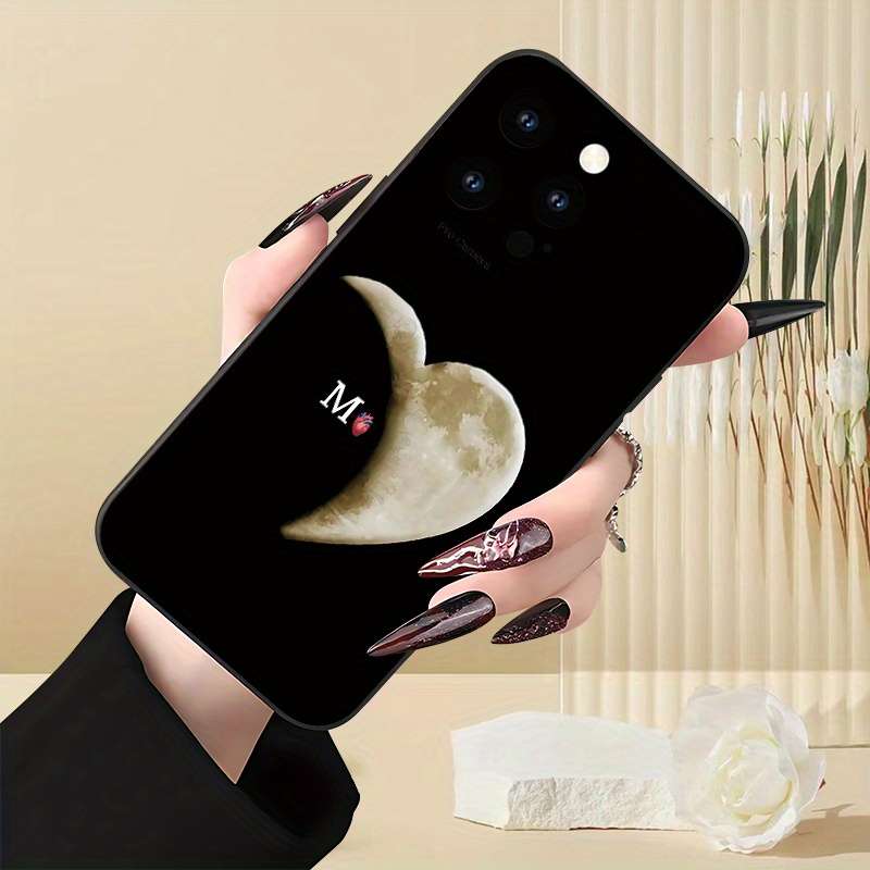1Pc Black For iPhone XS Max Moon Letter M Pattern Phone Case