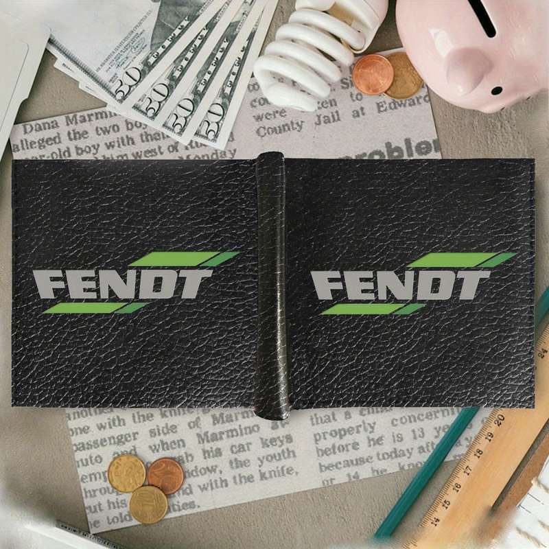 1pc Fendt Men's Faux Leather Bifold WalletBlack Crocodile Texture with Green Logo Multi-Card Sl