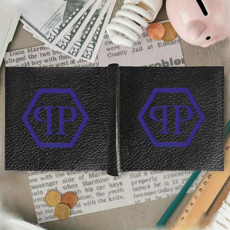 1pc Philipps Plein Men'S Faux Leather Simple Style Wallet Multifunctional Short Bifold Coin Pur