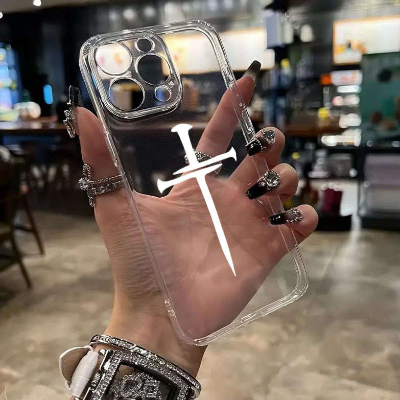 1Pc Transparent For iPhone 15 Pro Max Striped Cross Design Phone Case