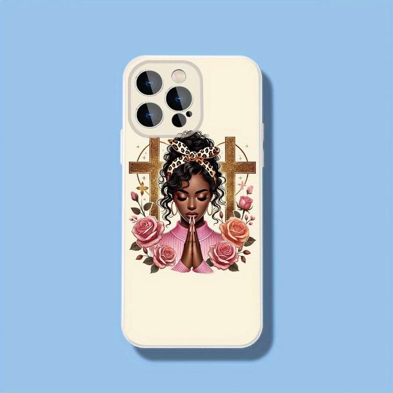 1Pc Black For iPhone 16 Serene Prayer With Floral Blessings Phone Case