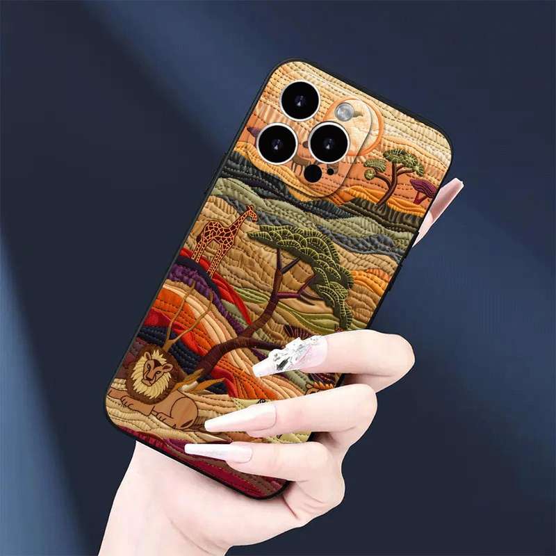 1Pc Black For iPhone 15 Pro Max African Wildlife Phone Case