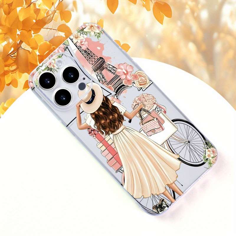 1Pc Transparent For iPhone 14 Plus Beautiful Long Hair Girl Phone Case