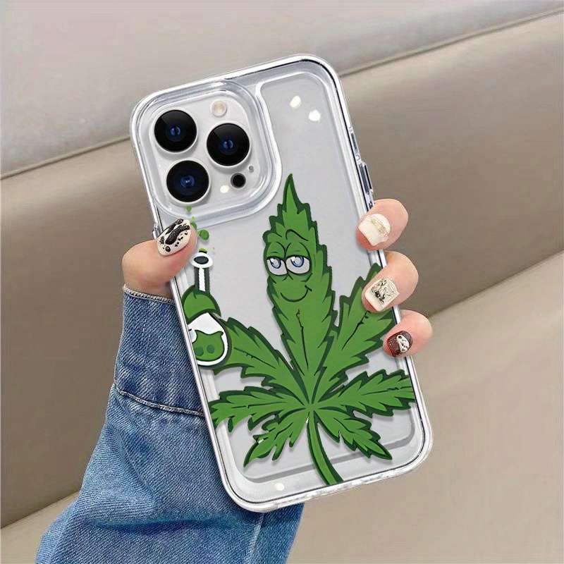 1Pc Transparent For iPhone 7 Plus 8 Plus Green Leaf Pattern Phone Case