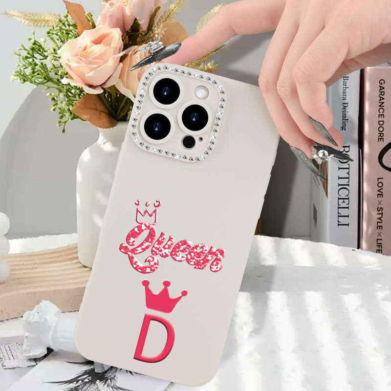 1Pc Ivory White For iPhone 15 Plus Letter D Print Phone Case