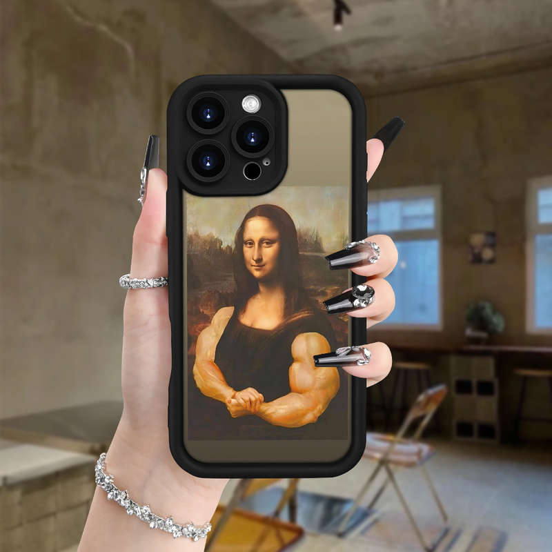 1Pc Black For iPhone 12 Muscle Mona Lisa Phone Case