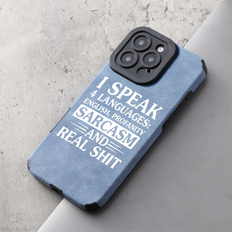 1Pc Blue For iPhone 15 Pro Max Four Languages Real Phone Case