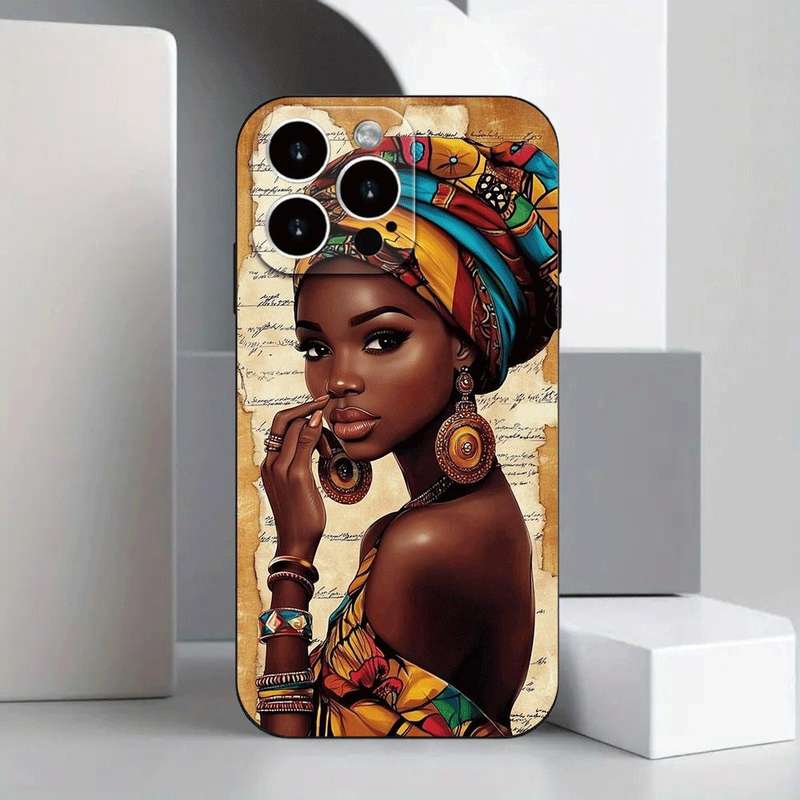 1Pc Black For iPhone 13 Pro Max African Woman Style Phone Case