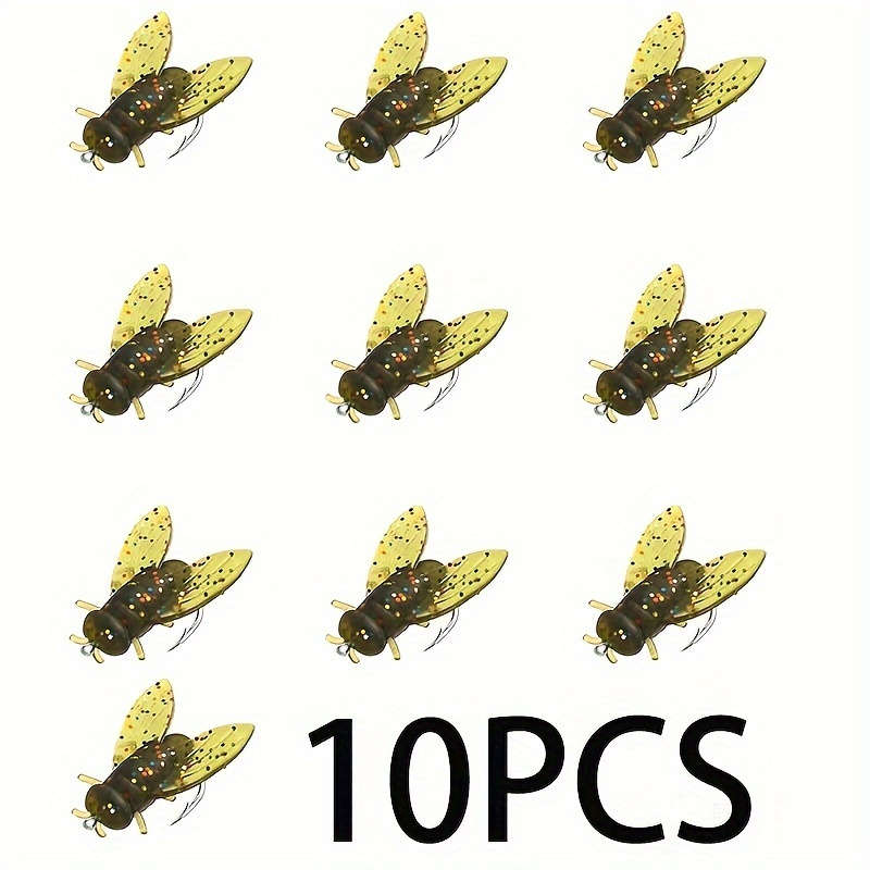 10pcs Bionic Fly Fishing Bait with Wings High-Quality PVC Popper Lures Artificial Insect Bai