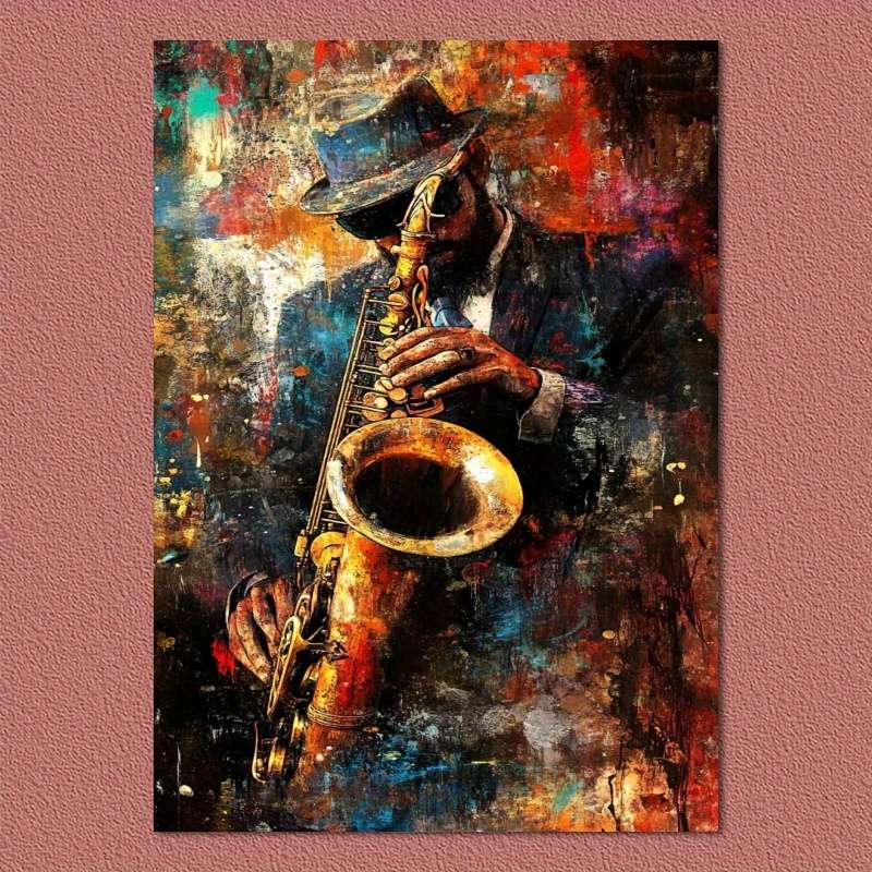 1pc  Vibrant Saxophone Player Canvas Wall Art Expressive Musician Poster for Home Decor High-
