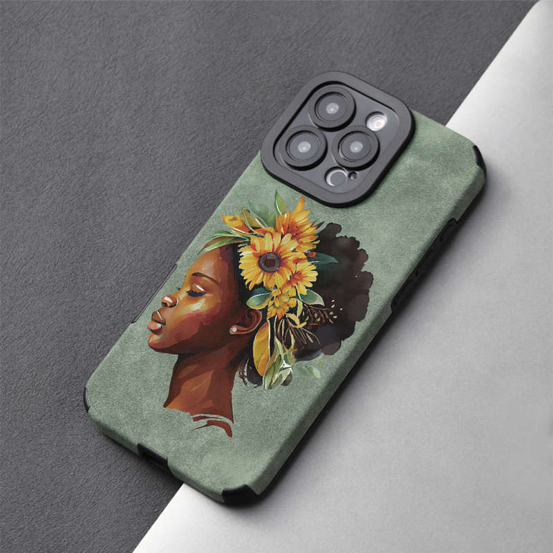 1Pc Green For iPhone 13 Pro Max Stylish Faux Leather Phone Case