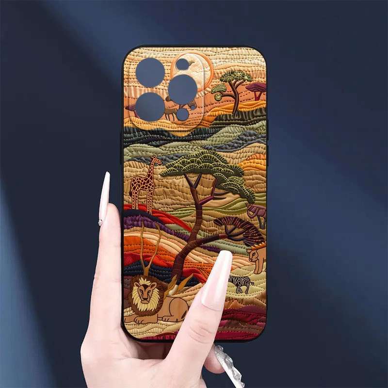 1Pc Black For iPhone 15 Pro Max African Wildlife Phone Case