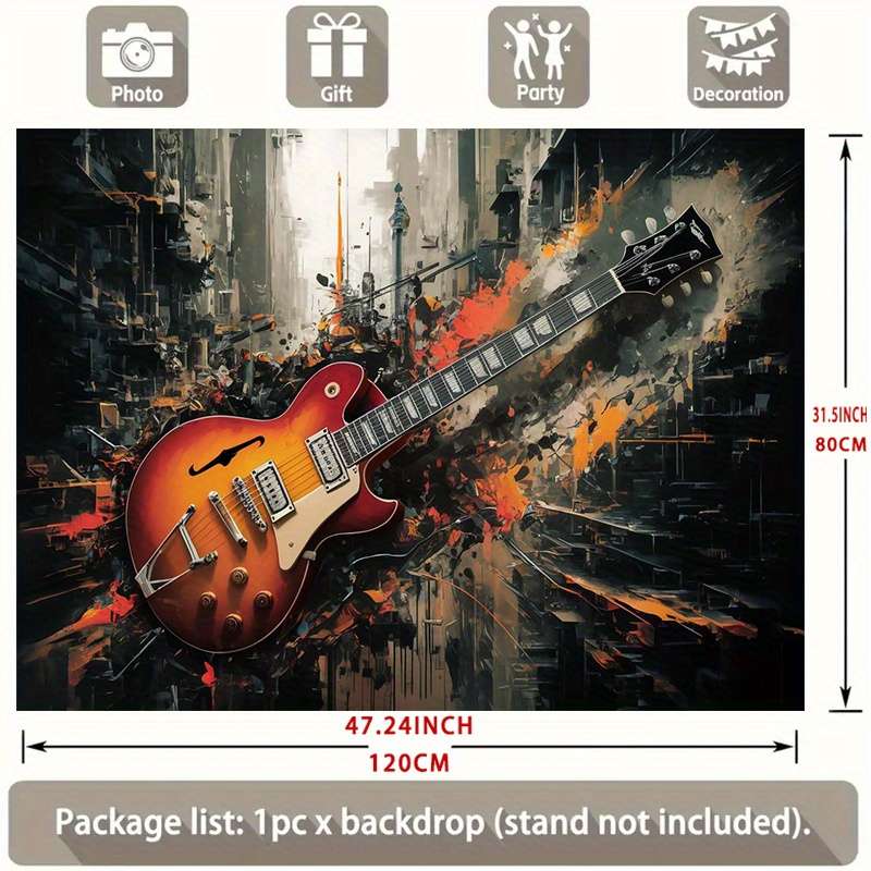 1pc  Modern Abstract Guitar Party Banner Vibrant Electric Guitar Design with Urban Backdrop P