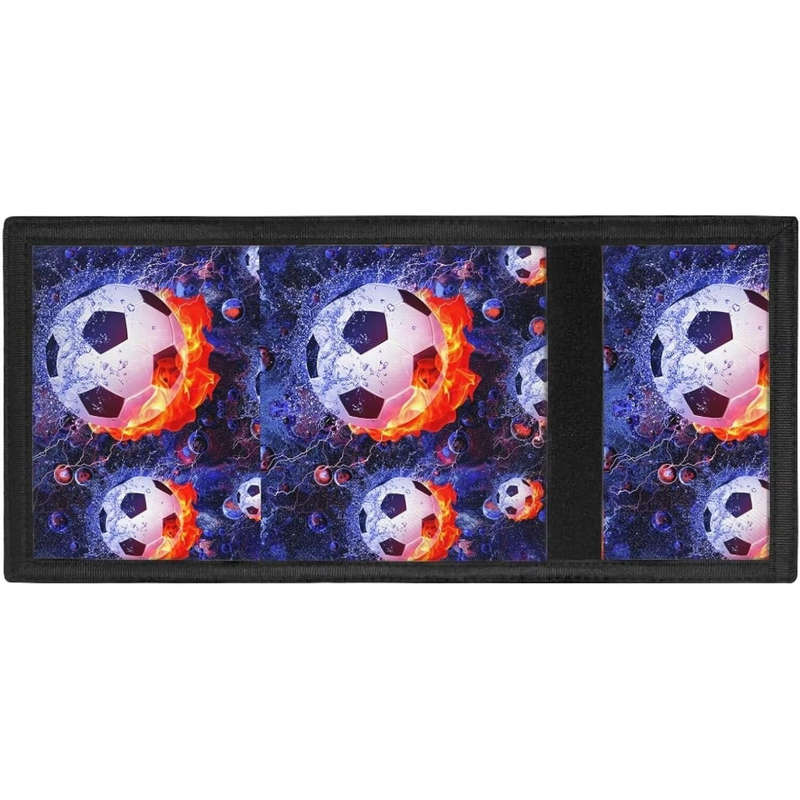 1pc Soccer Flame Trifold Wallet for Teens and AdultsRFID Blocking Durable Polyester Lightweigh