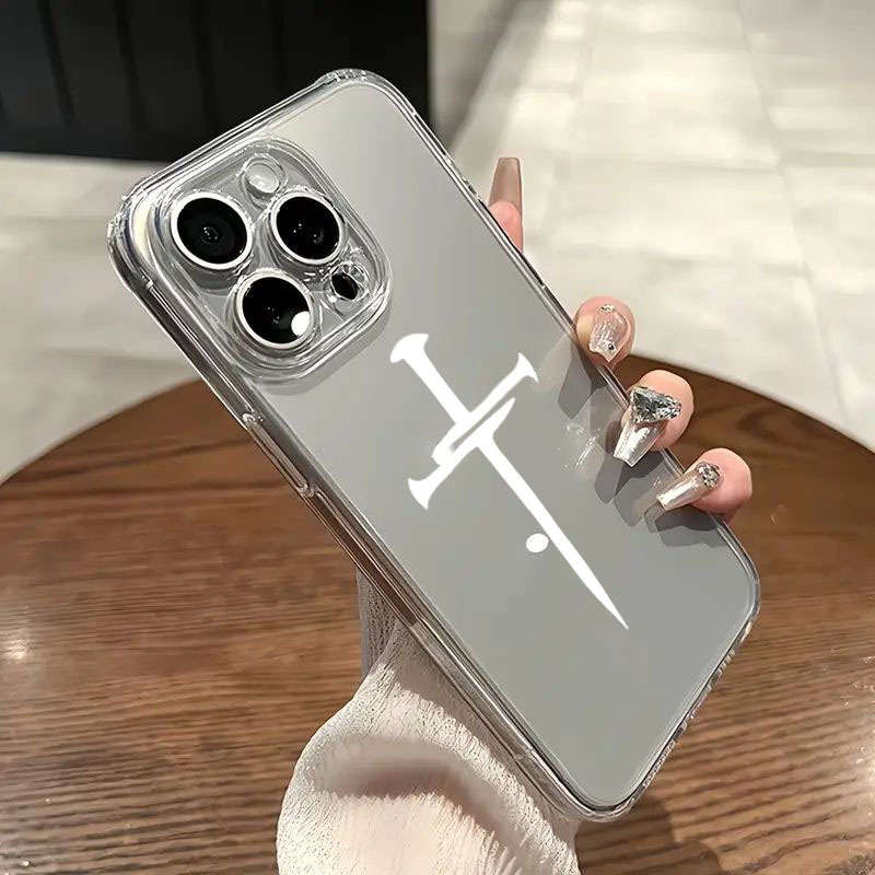 1Pc Transparent For iPhone 15 Pro Max Striped Cross Design Phone Case
