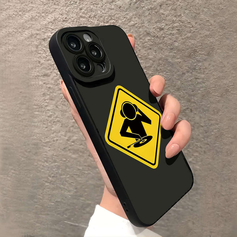 1Pc Black For iPhone XR Cartoon Safety Signs Phone Case