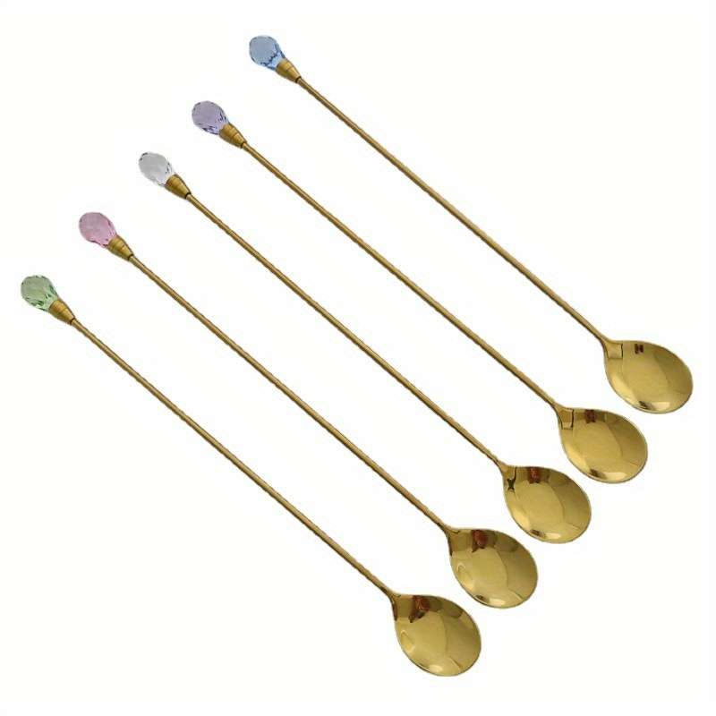 1pc Long-Handled Stirring Spoons with Artificial Diamond and Zirconia Inlay Perfect for Variou