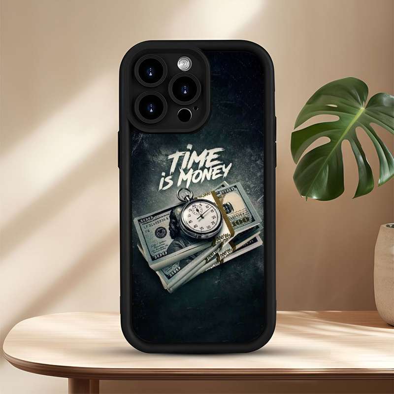 1Pc Black For iPhone 14 Plus Money And Watch Print Phone Case