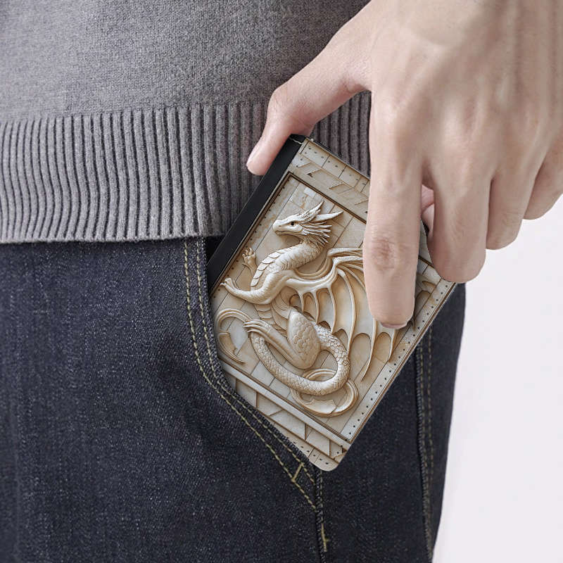 1pc Vintage Flying Dragon Slim WalletBlack Faux Leather with 8 Card Slots Foldable ID Cre