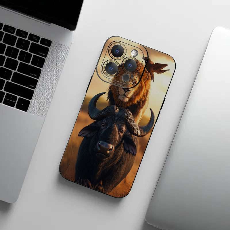 1Pc Black For iPhone XR African Lion Buffalo Phone Case