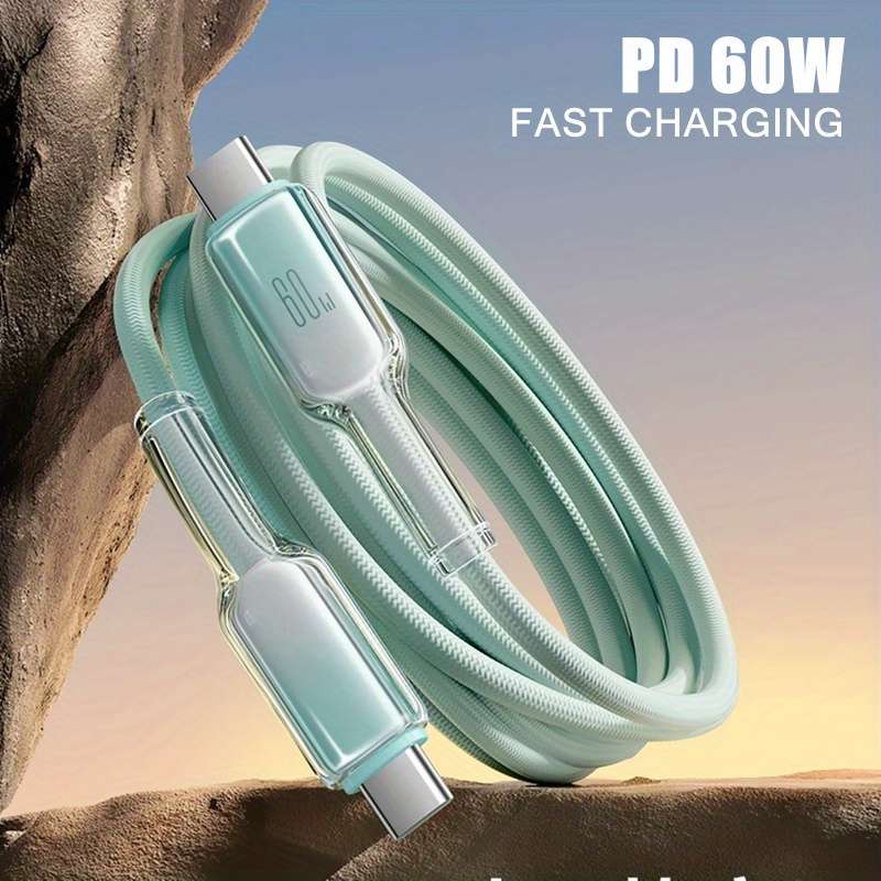 1pc 100cm 60W Crystal Clear Mobile Type-C Fast Charging Data Cable Suitable for iPhone 15 16 Se