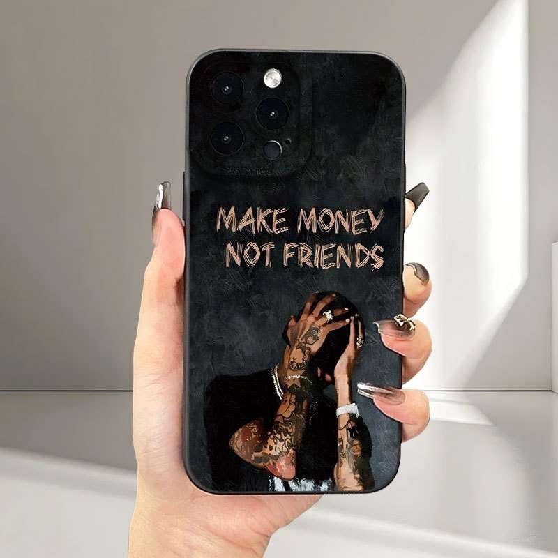1Pc Black For iPhone 15 Pro Max Make Money Not Friends Phone Case