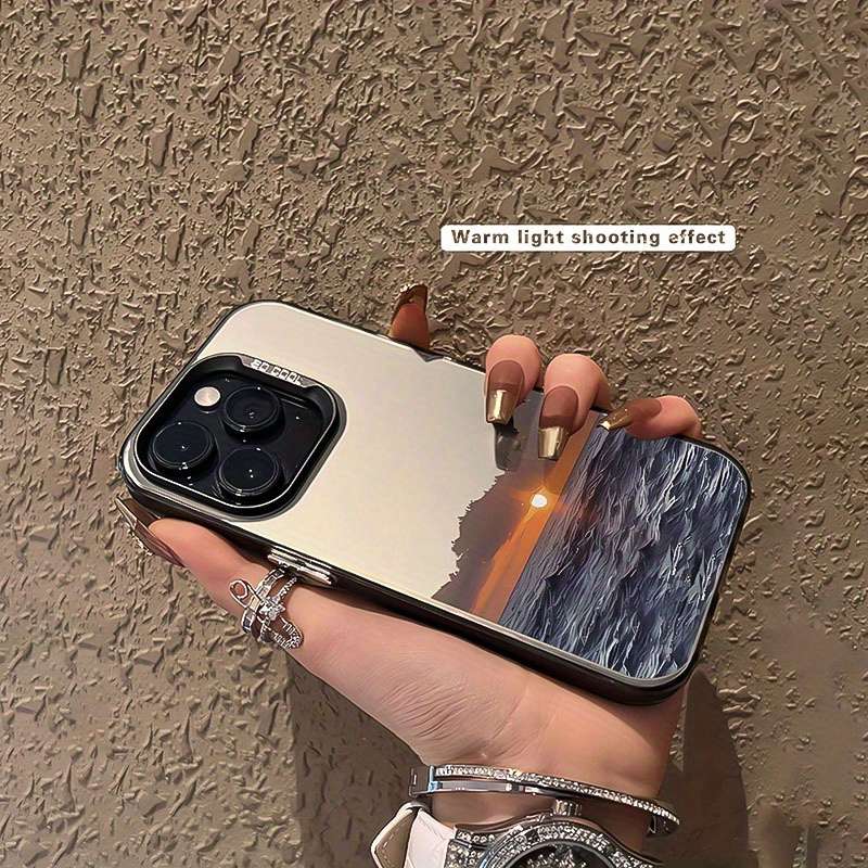 1Pc Black For iPhone 14 Plus Wave And Sunset Pattern Phone Case