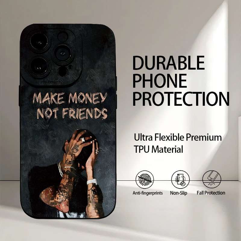 1Pc Black For iPhone 15 Pro Max Make Money Not Friends Phone Case