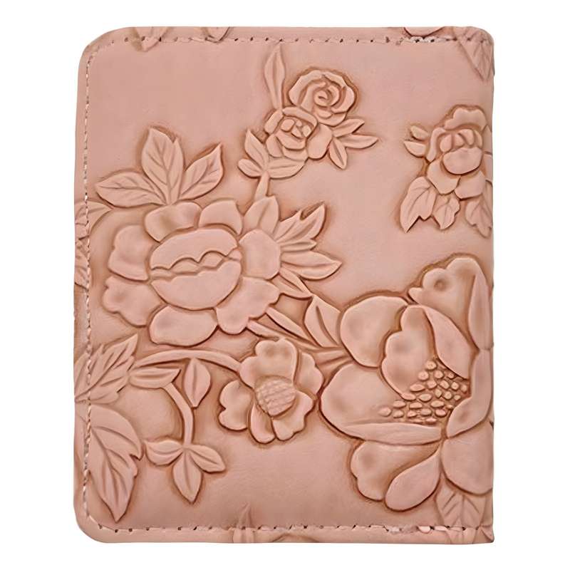 1pc Women's Pink Embossed Floral Zipper WalletLarge Capacity Card Holder with Chain Strap Elega