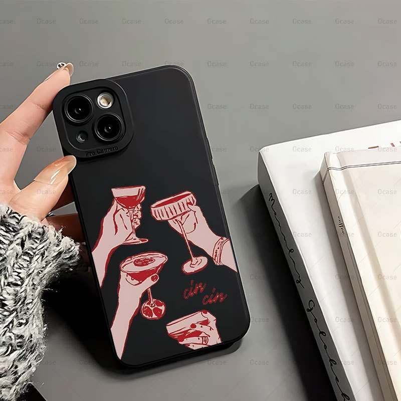1Pc Black For iPhone 13 Mini Pink Mojito Phone Case