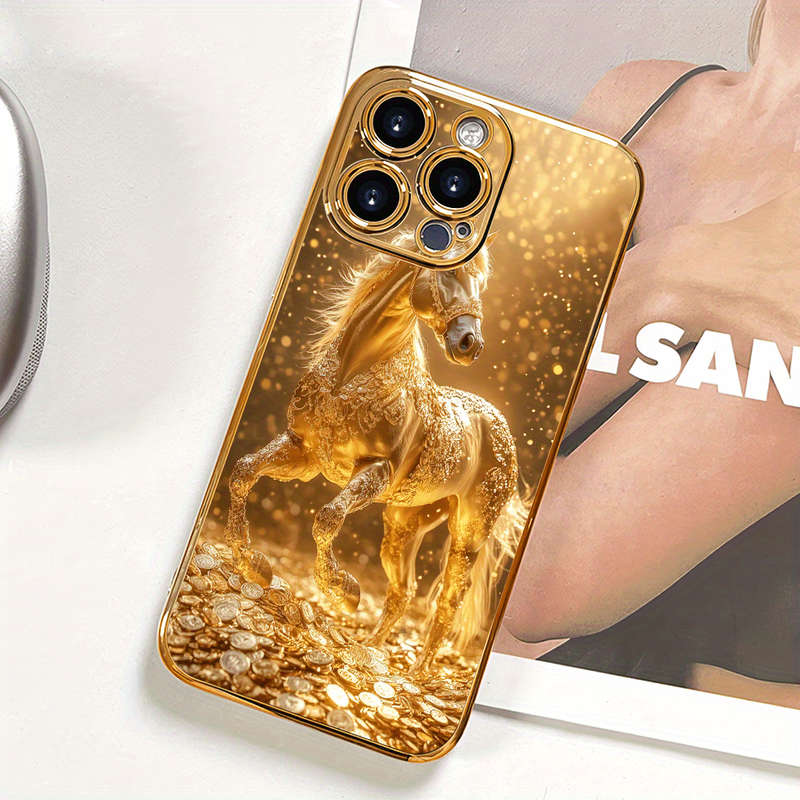 1Pc Golden For iPhone 12 Pro Max Golden Coin And Horse Phone Case