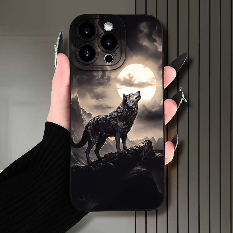 1Pc Black For iPhone 7 Plus 8 Plus Wolf Howl Pattern Phone Case