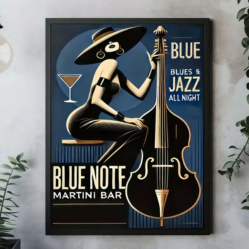 1pc  Vintage Blue Note Jazz Club Canvas Print Poster Frameless Wall Art Decor with Retro Style