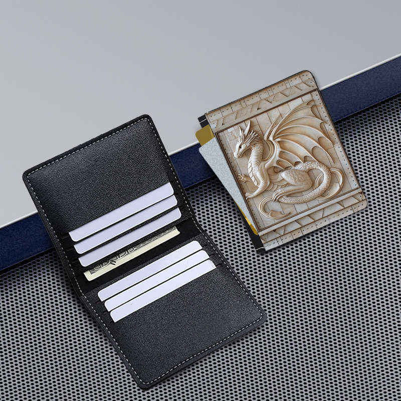1pc Vintage Flying Dragon Slim WalletBlack Faux Leather with 8 Card Slots Foldable ID Cre