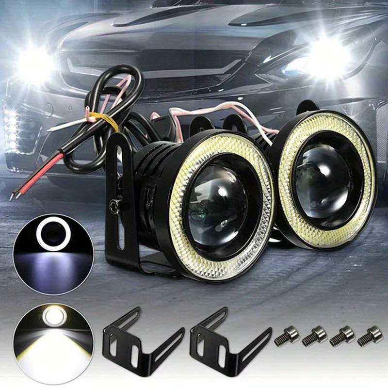 2pcs Car White LED Projector Angel Eyes Ring Light Lamp 3.5inch with Bracket Lamp