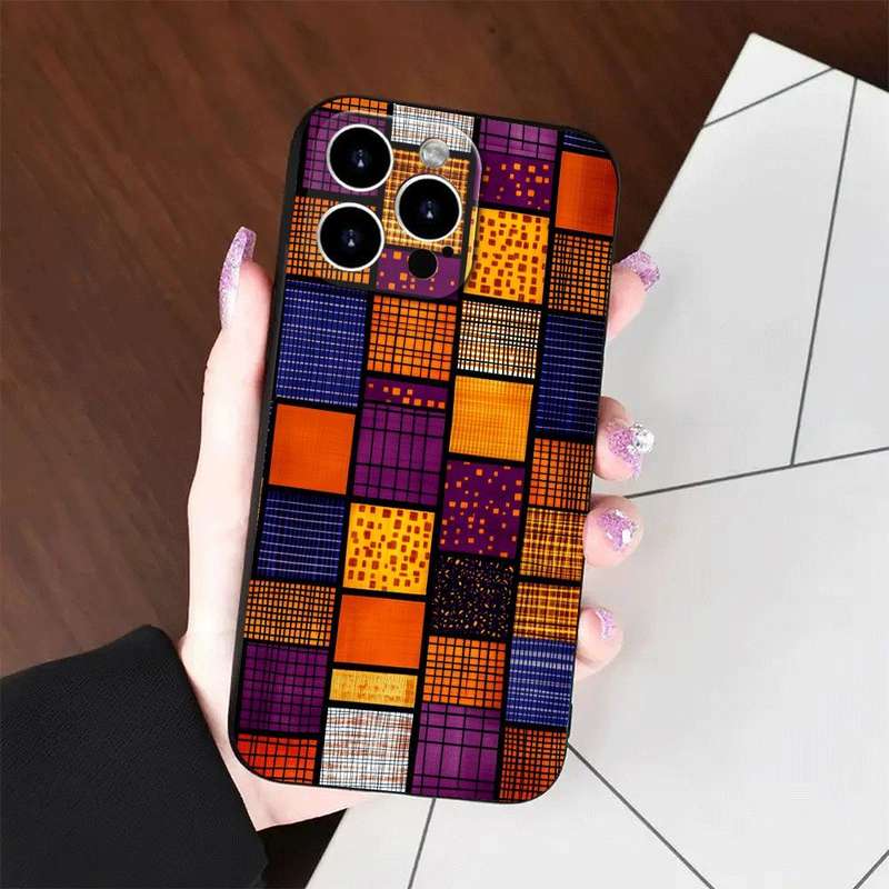 1Pc Black For iPhone 12 Pro Max Colorful African Fabric Phone Case