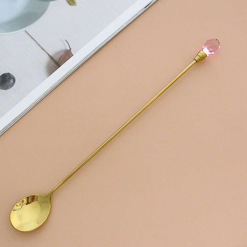 1pc Long-Handled Stirring Spoons with Artificial Diamond and Zirconia Inlay Perfect for Variou